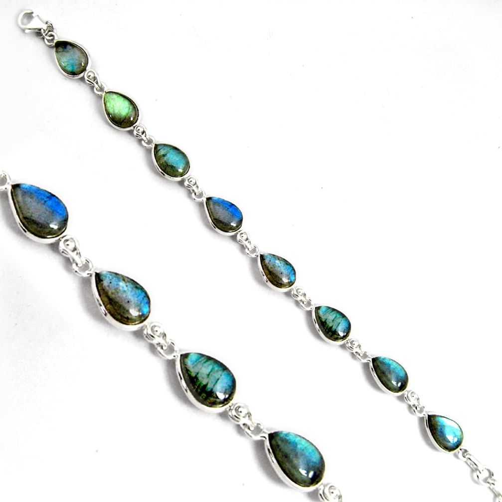 33.24cts natural blue labradorite 925 sterling silver tennis bracelet p89639