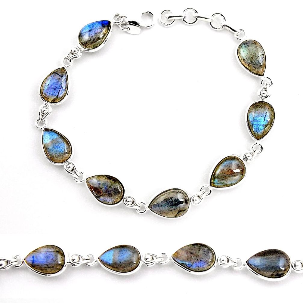 32.70cts natural blue labradorite 925 sterling silver tennis bracelet p92936