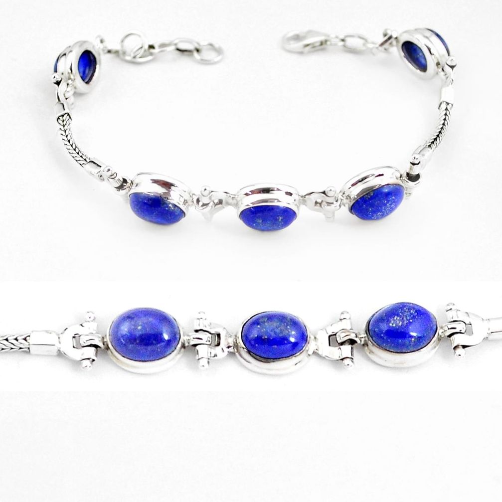 22.04cts natural blue lapis lazuli 925 sterling silver tennis bracelet p54817