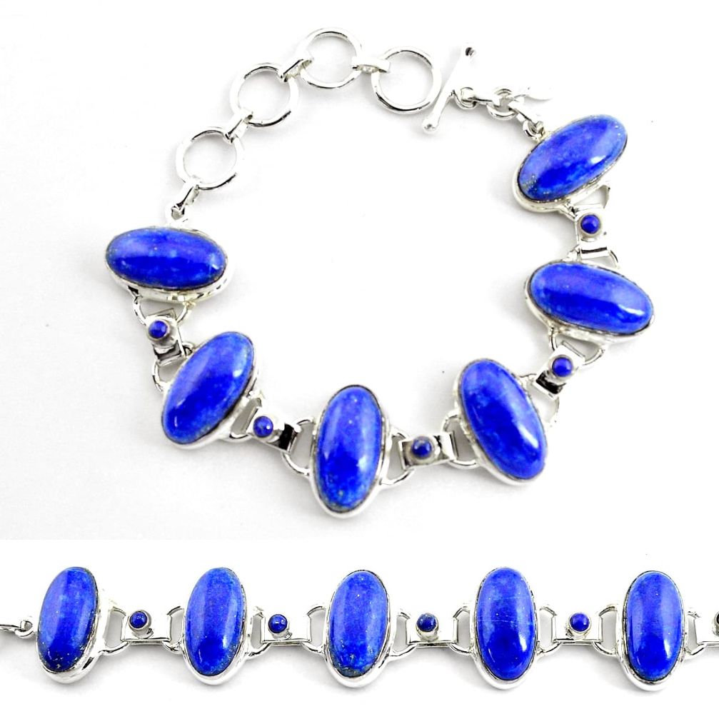 71.45cts natural blue lapis lazuli 925 sterling silver tennis bracelet p70720