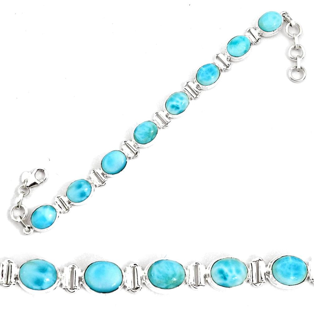 35.38cts natural blue larimar 925 sterling silver tennis bracelet jewelry p34521