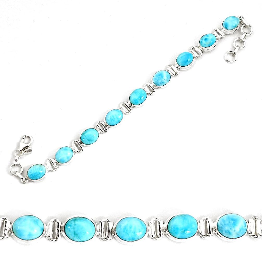 36.16cts natural blue larimar 925 sterling silver tennis bracelet jewelry p34522