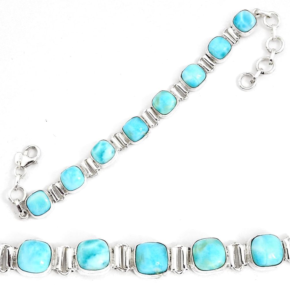 27.02cts natural blue larimar 925 sterling silver tennis bracelet jewelry p34523