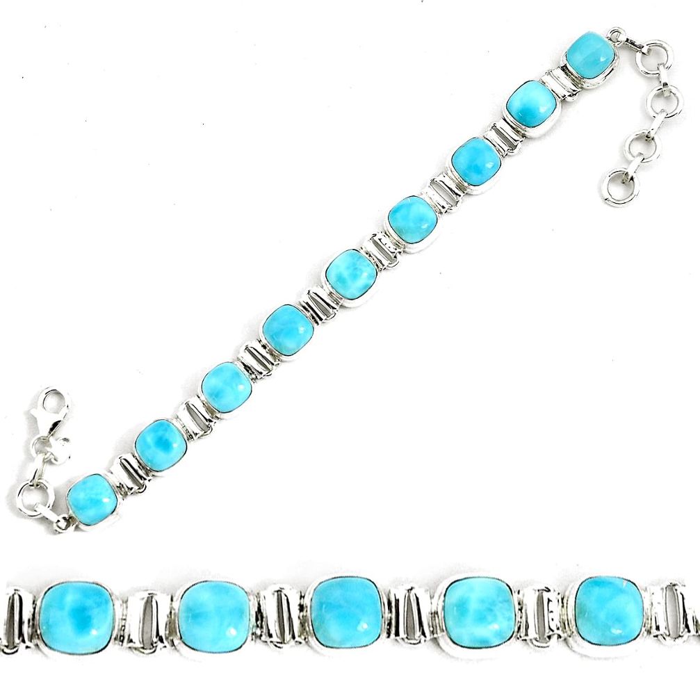 29.55cts natural blue larimar 925 sterling silver tennis bracelet jewelry p34528