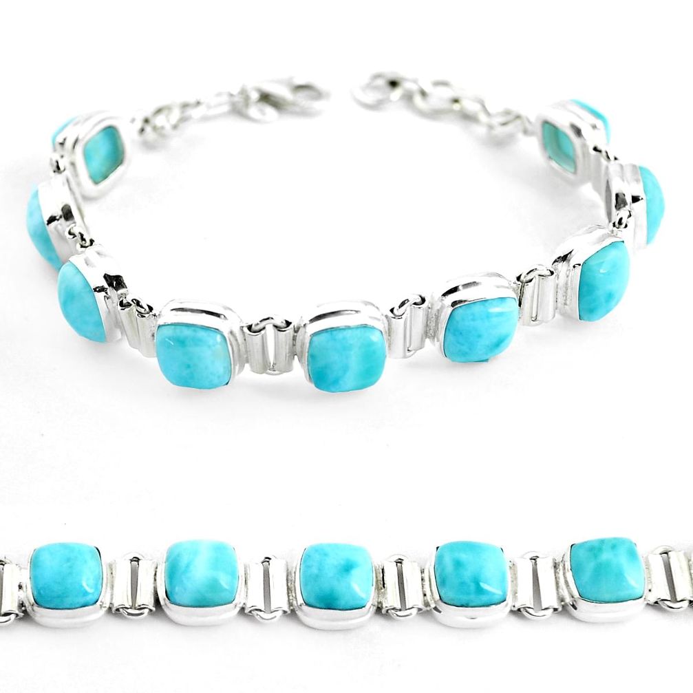 32.74cts natural blue larimar 925 sterling silver tennis bracelet jewelry p38421