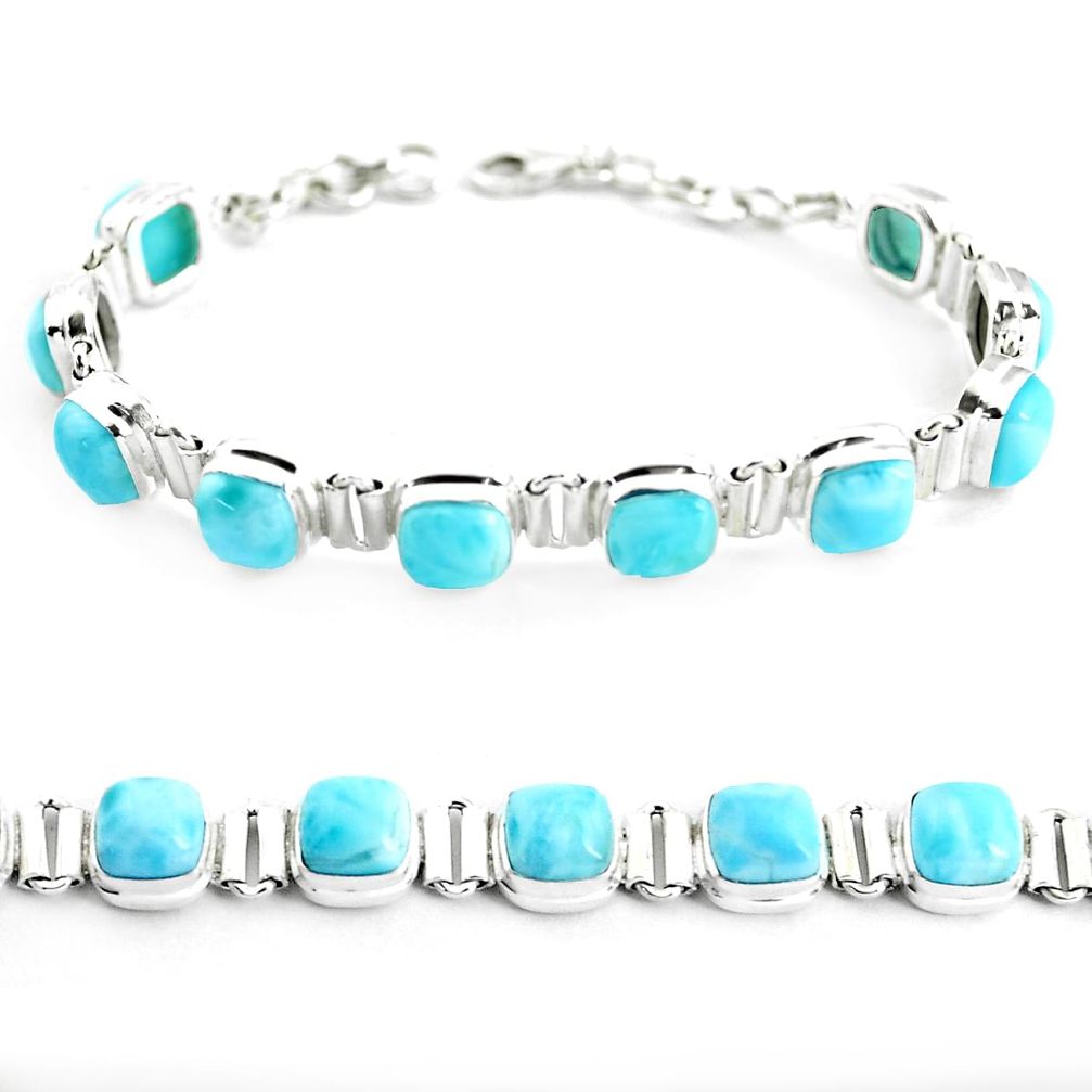 33.10cts natural blue larimar 925 sterling silver tennis bracelet jewelry p38422