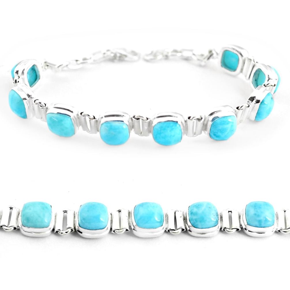 30.82cts natural blue larimar 925 sterling silver tennis bracelet jewelry p38423