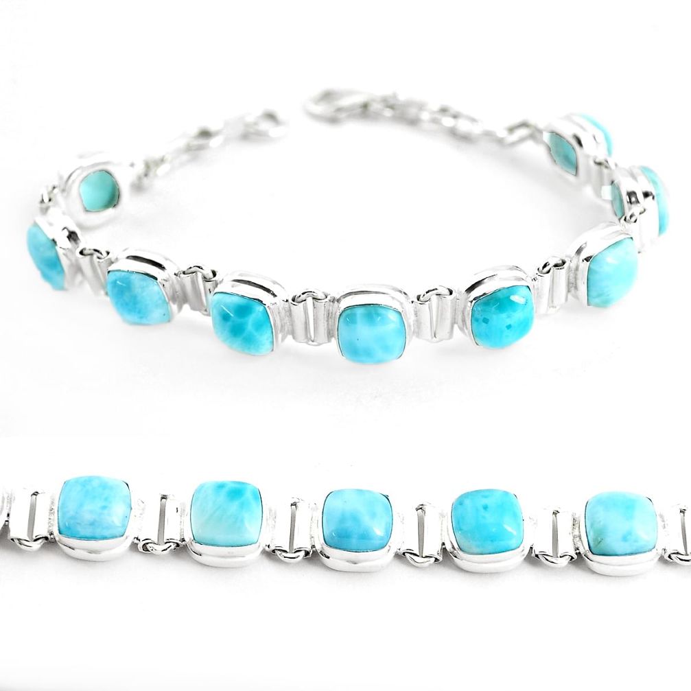 30.82cts natural blue larimar 925 sterling silver tennis bracelet jewelry p38426