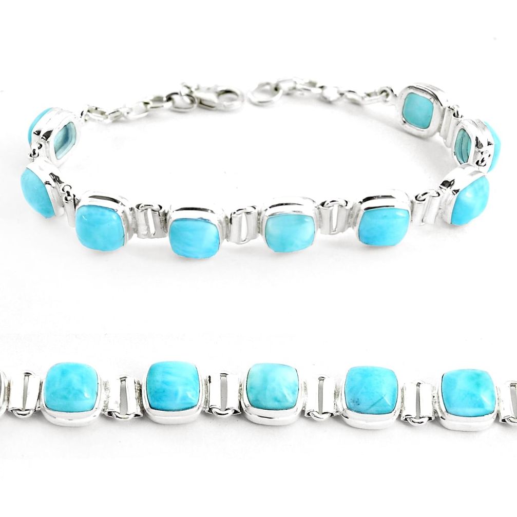30.45cts natural blue larimar 925 sterling silver tennis bracelet jewelry p38427