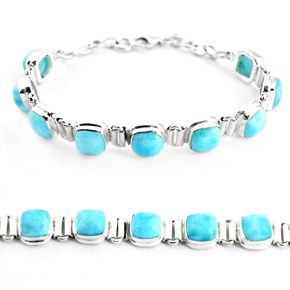 30.22cts natural blue larimar 925 sterling silver tennis bracelet jewelry p38428