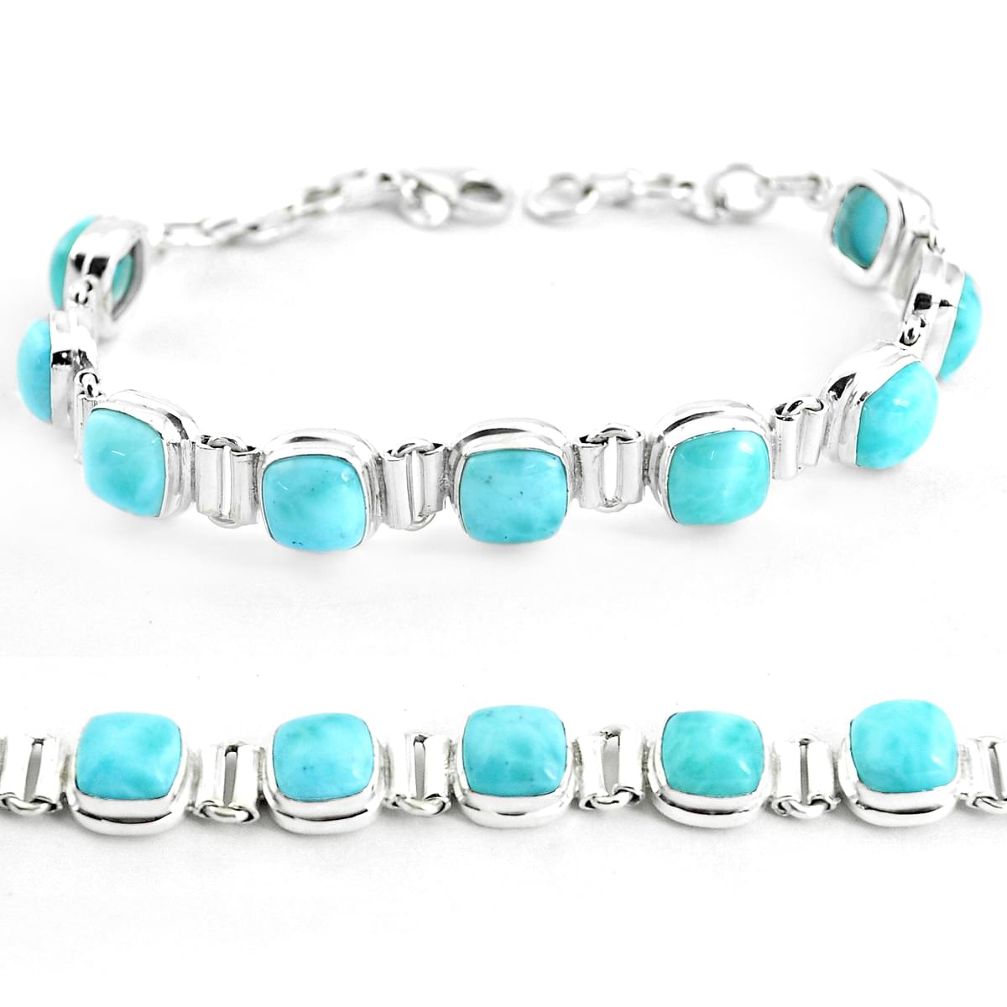 30.45cts natural blue larimar 925 sterling silver tennis bracelet jewelry p38432