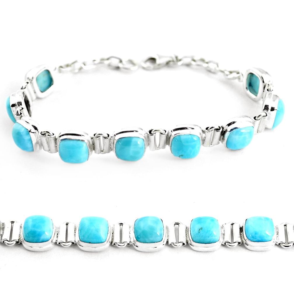 30.45cts natural blue larimar 925 sterling silver tennis bracelet jewelry p38435