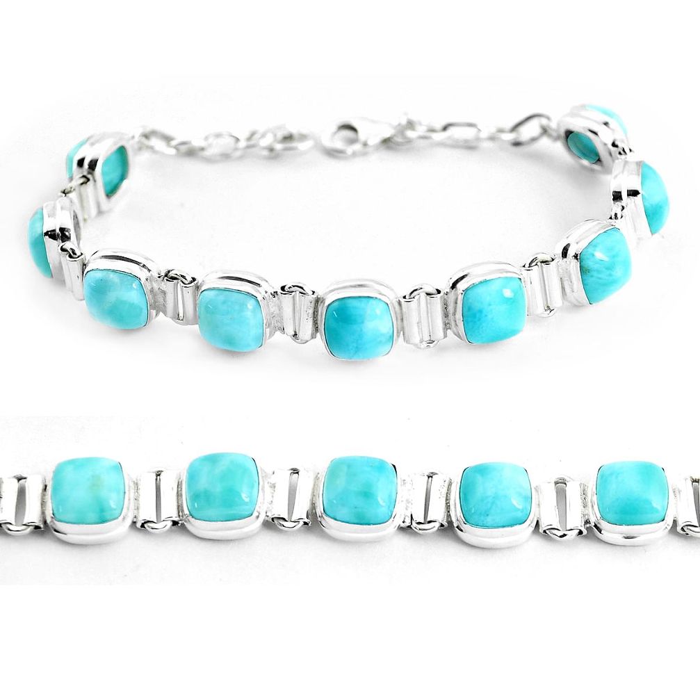 30.45cts natural blue larimar 925 sterling silver tennis bracelet jewelry p38439