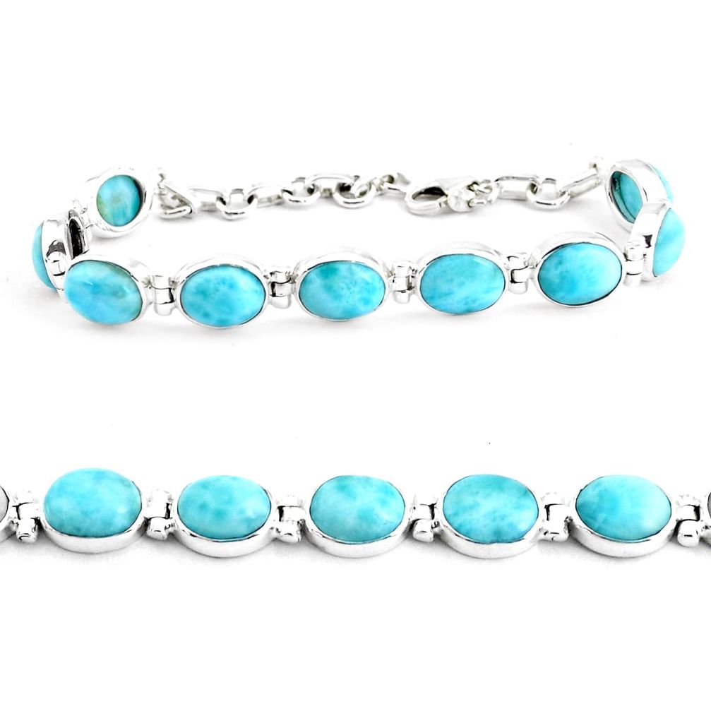 32.32cts natural blue larimar 925 sterling silver tennis bracelet jewelry p40001