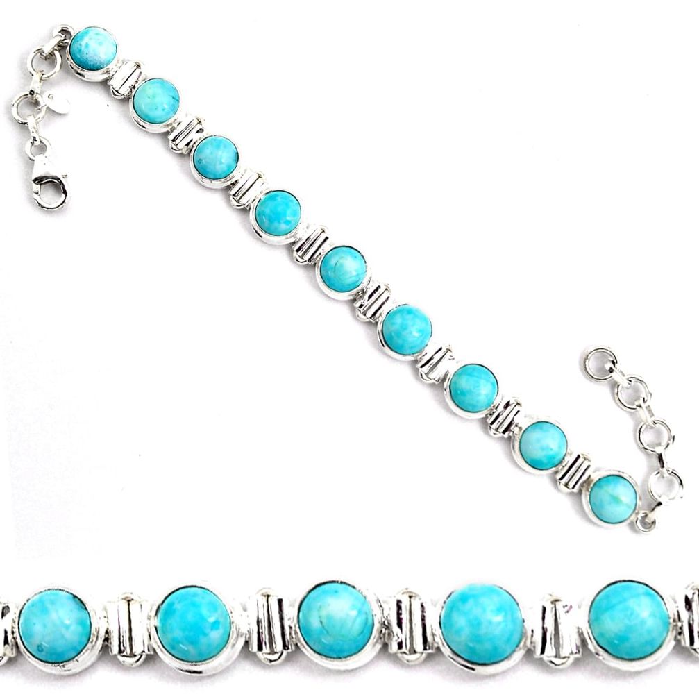 30.15cts natural blue larimar 925 sterling silver tennis bracelet p92992