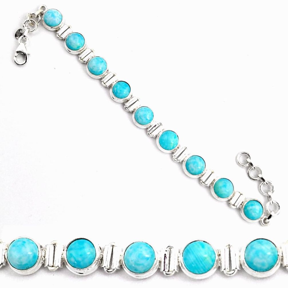 28.85cts natural blue larimar 925 sterling silver tennis bracelet p92993