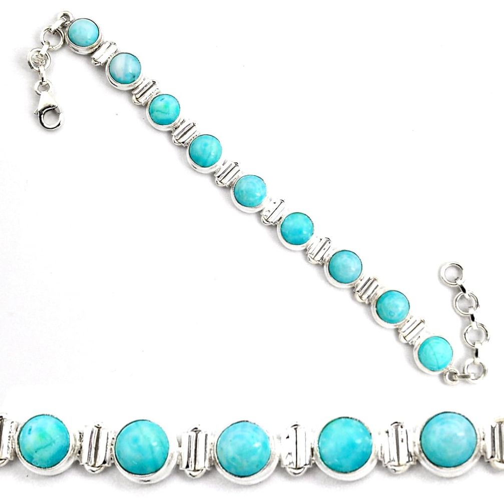 28.13cts natural blue larimar 925 sterling silver tennis bracelet p92994