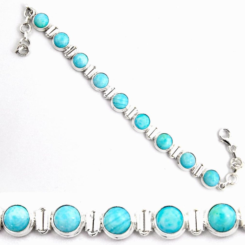 28.51cts natural blue larimar 925 sterling silver tennis bracelet p92996