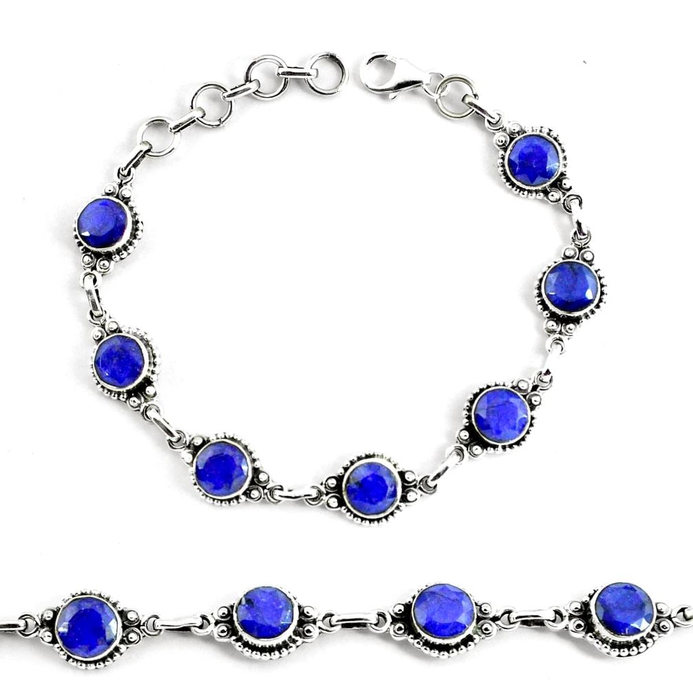 19.04cts natural blue sapphire 925 silver solitaire tennis bracelet p68029