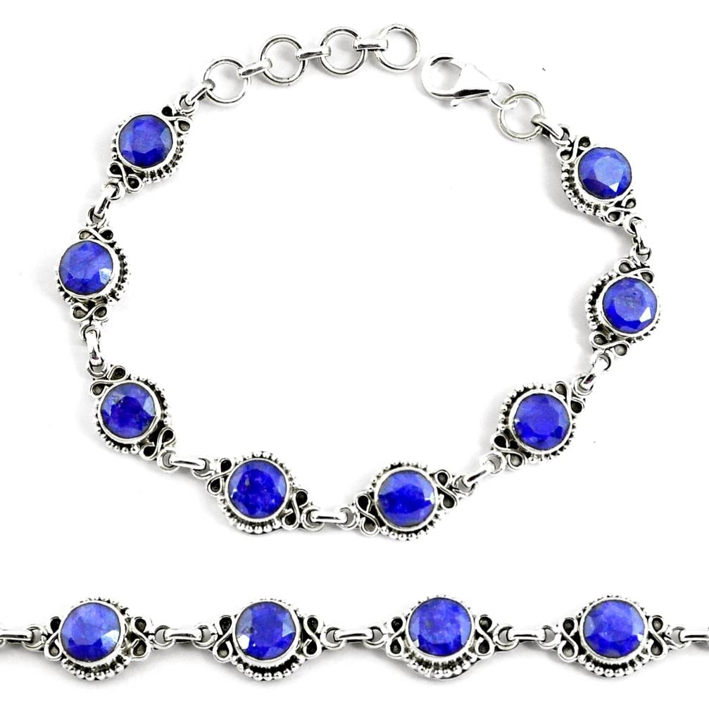 19.04cts natural blue sapphire 925 silver solitaire tennis bracelet p68037
