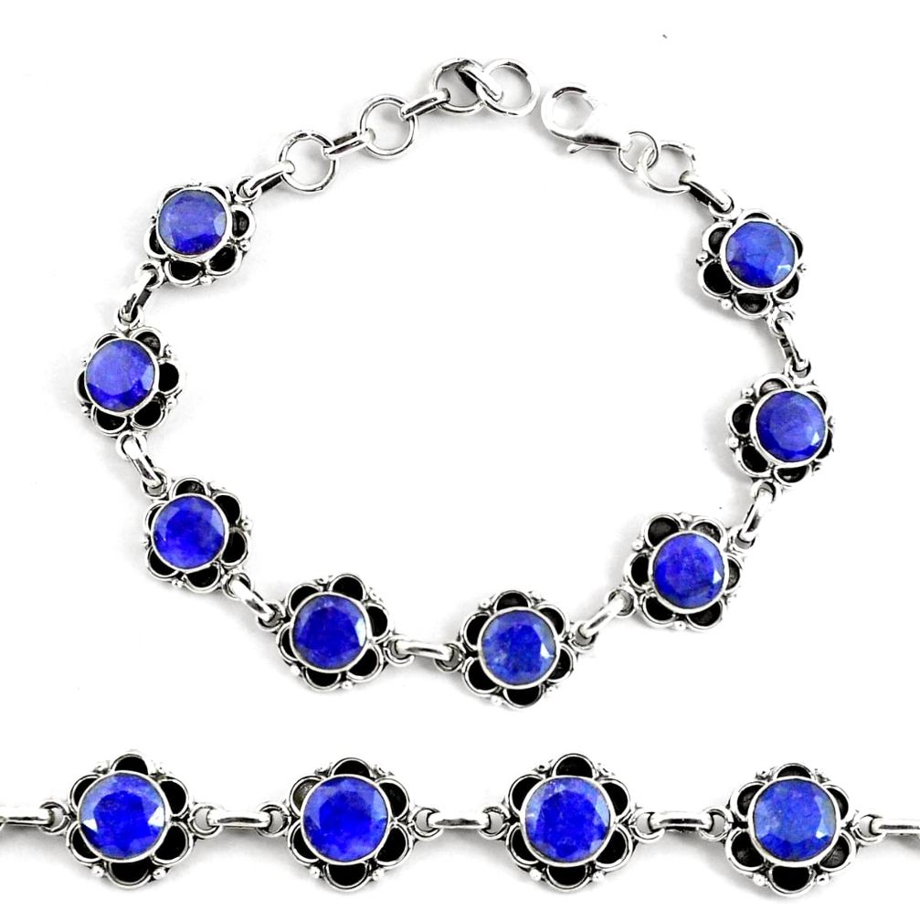 19.34cts natural blue sapphire 925 silver solitaire tennis bracelet p68039