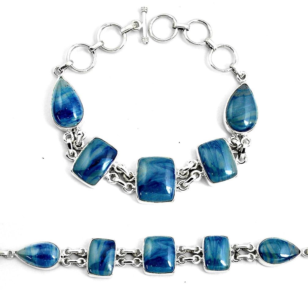 50.67cts natural blue swedish slag 925 silver tennis bracelet jewelry p46035