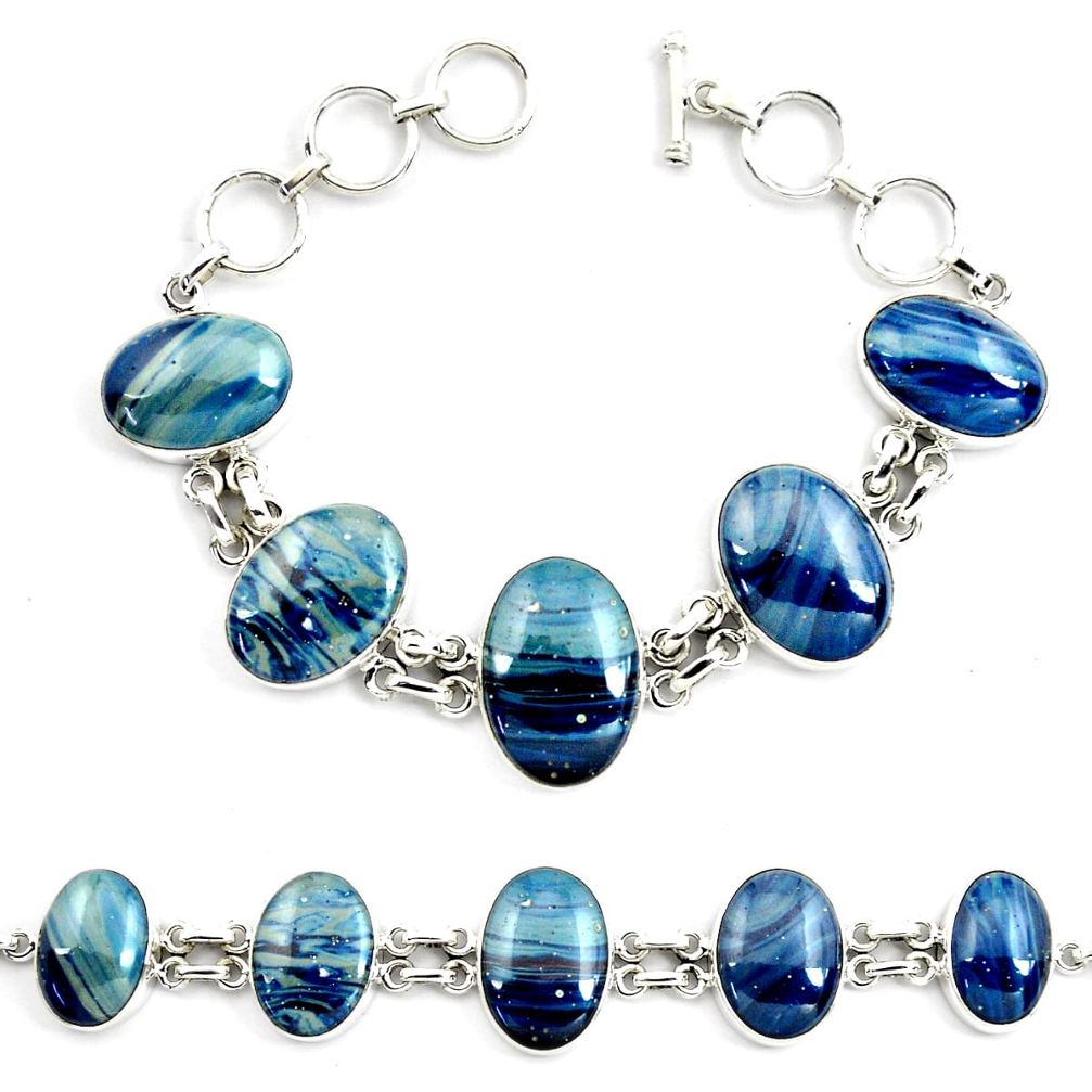 63.32cts natural blue swedish slag 925 sterling silver tennis bracelet p70767