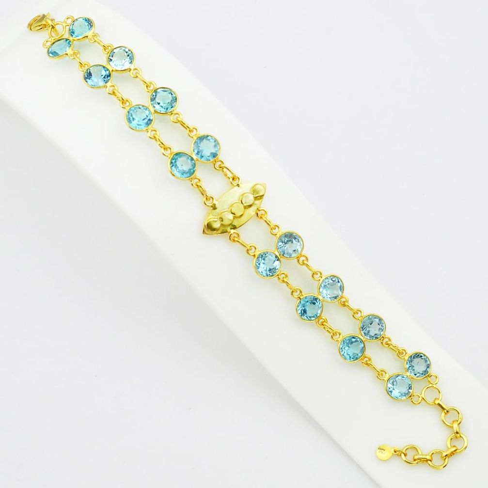 19.97cts natural blue topaz 925 sterling silver 14k gold tennis bracelet p75085