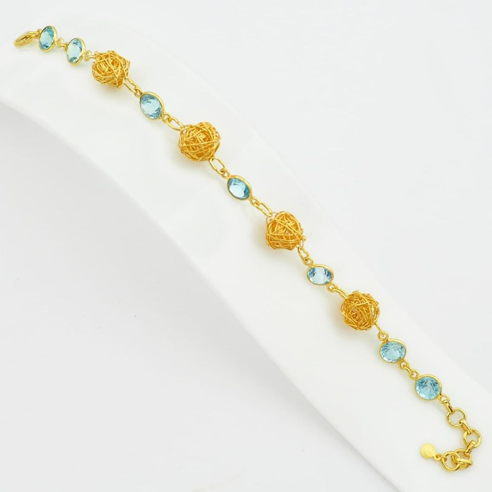 17.44cts natural blue topaz 925 sterling silver 14k gold tennis bracelet p75135