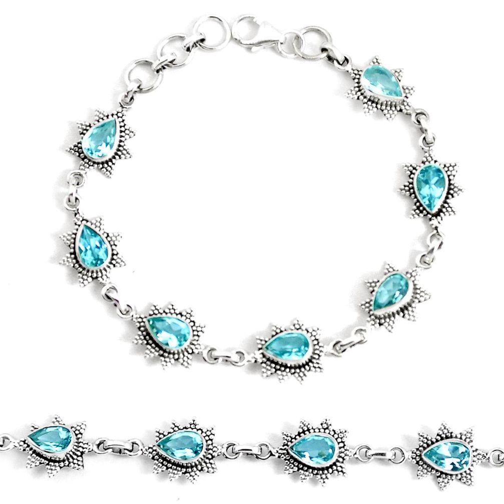 13.78cts natural blue topaz 925 sterling silver tennis bracelet jewelry p34669