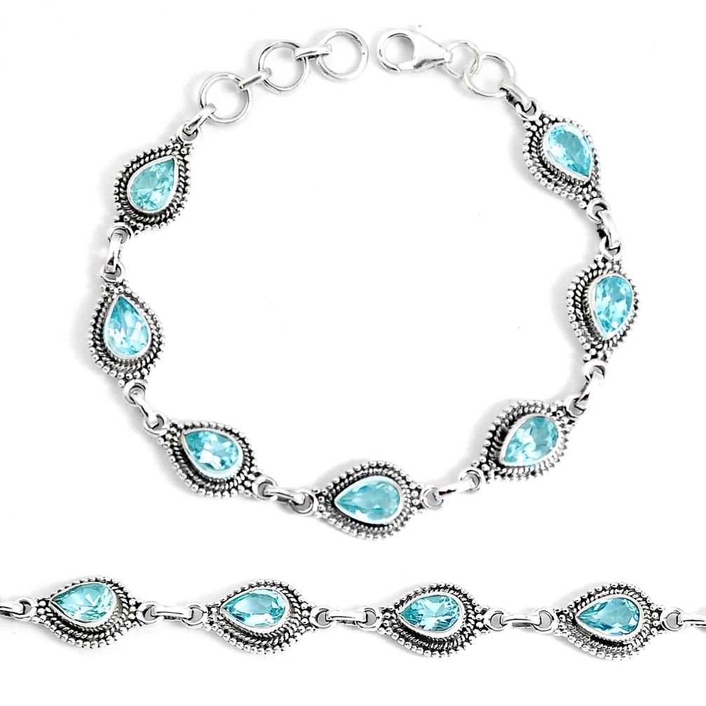 13.49cts natural blue topaz 925 sterling silver tennis bracelet jewelry p34673