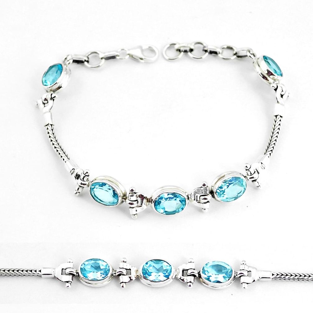 16.43cts natural blue topaz 925 sterling silver tennis bracelet jewelry p65061