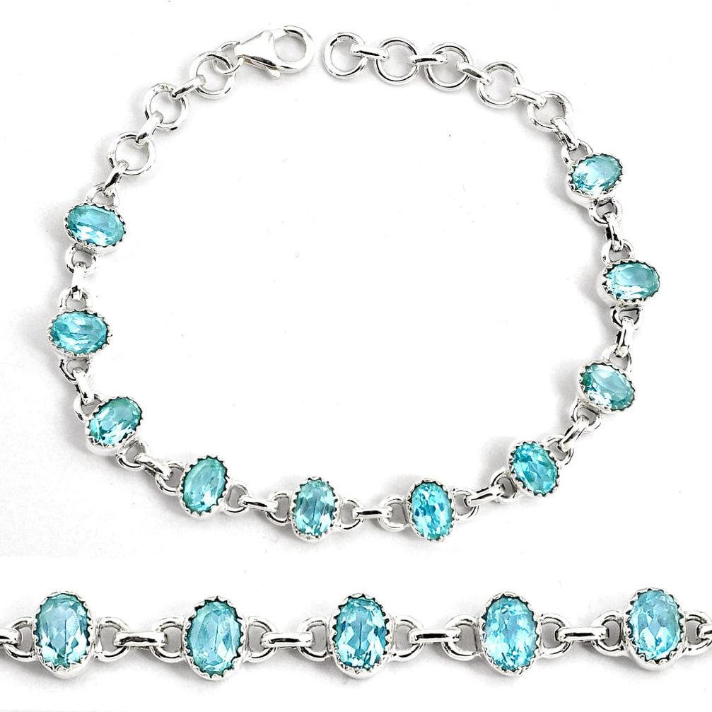 16.04cts natural blue topaz 925 sterling silver tennis bracelet p82583