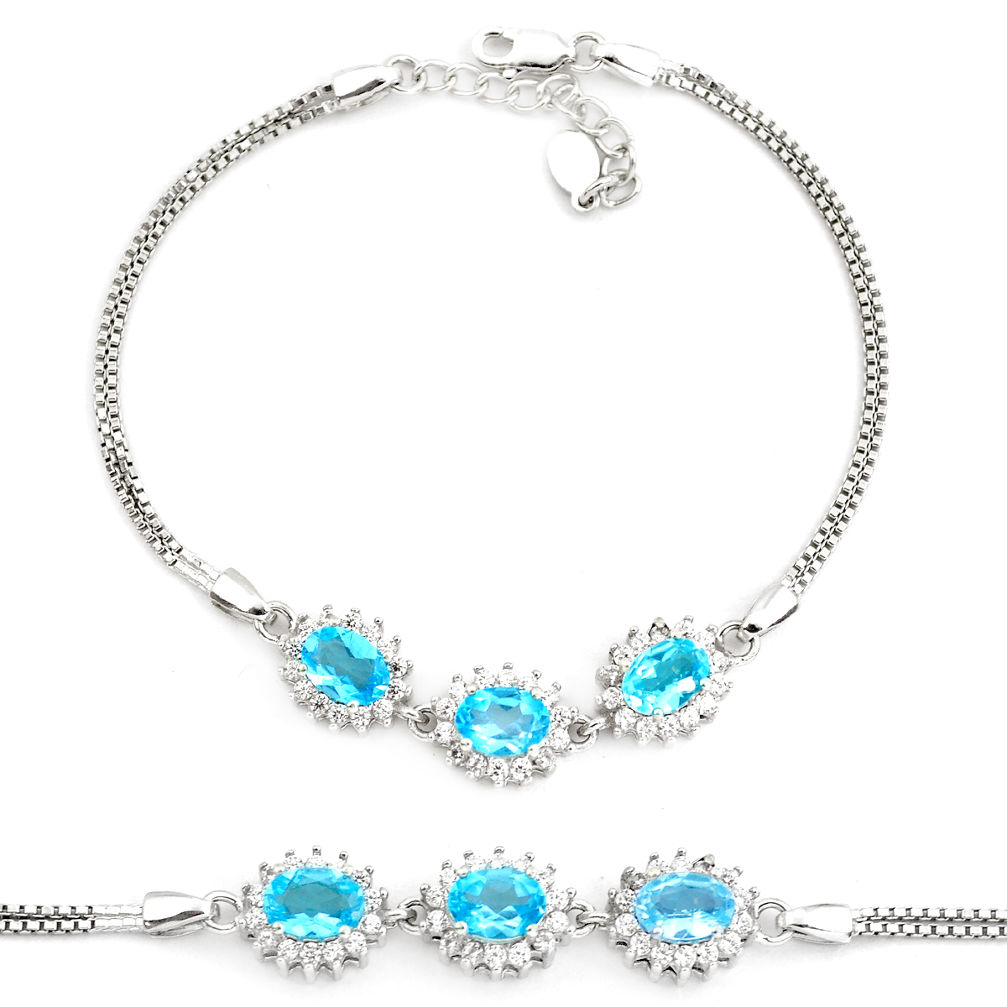 7.62cts natural blue topaz topaz 925 sterling silver tennis bracelet c2263