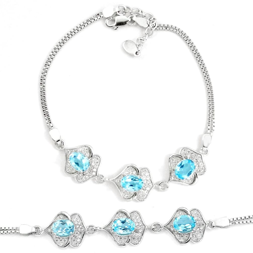 8.98cts natural blue topaz topaz 925 sterling silver tennis bracelet c2283