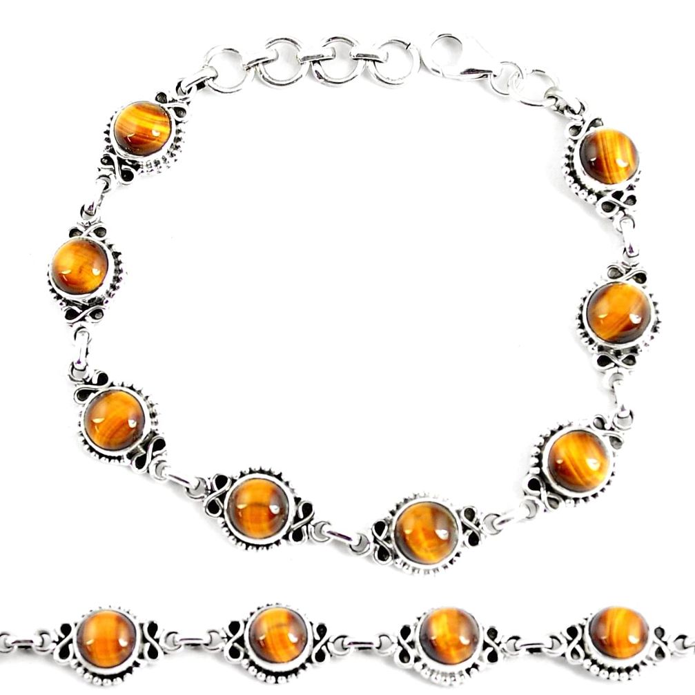 9.11cts natural brown tiger's eye 925 sterling silver tennis bracelet p65113