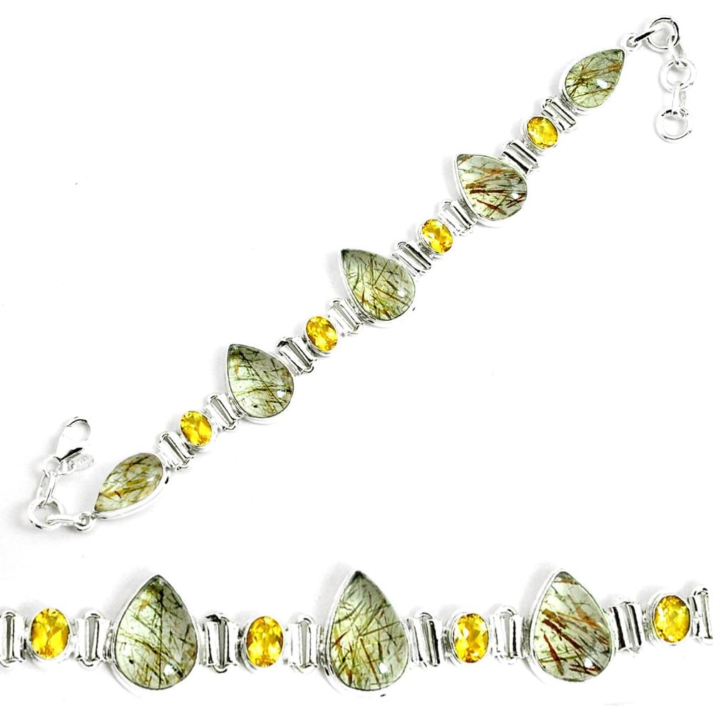 36.14cts natural golden rutile citrine 925 silver tennis bracelet p69702