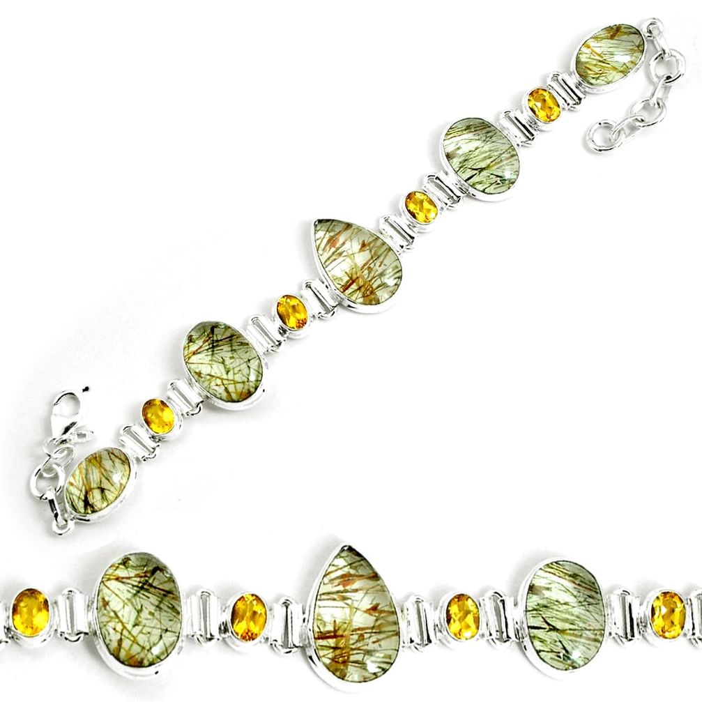 51.02cts natural golden rutile citrine 925 silver tennis bracelet p69705