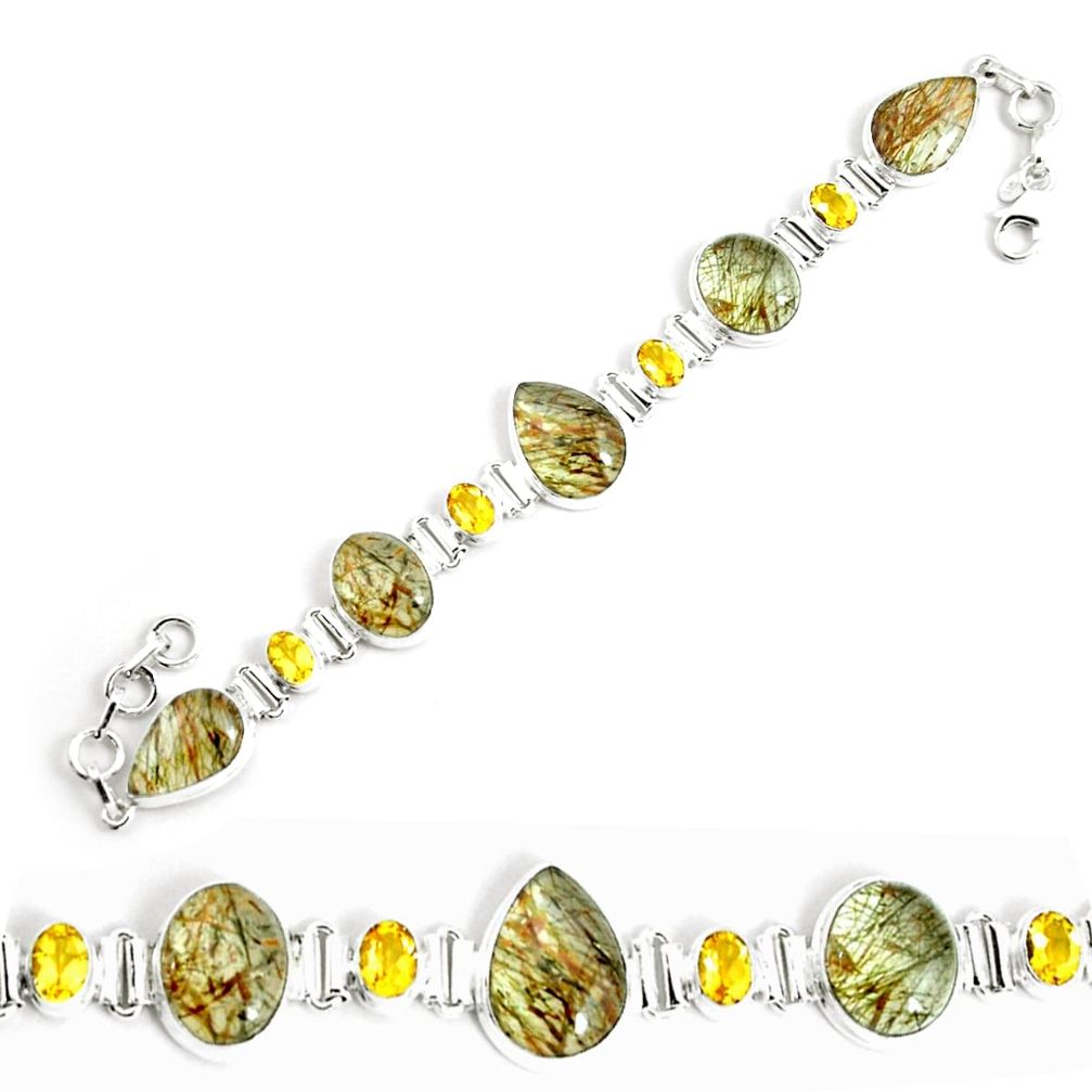 53.42cts natural golden rutile citrine 925 silver tennis bracelet p69706