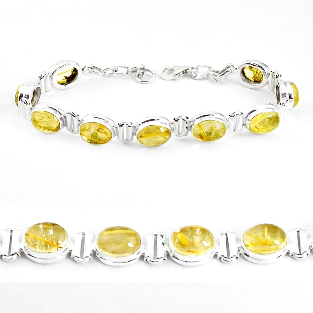 39.01cts natural golden tourmaline rutile 925 silver tennis bracelet p39049