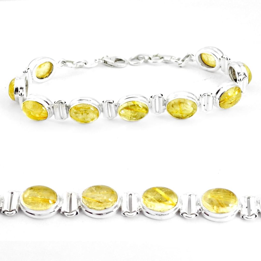 39.50cts natural golden tourmaline rutile 925 silver tennis bracelet p39051