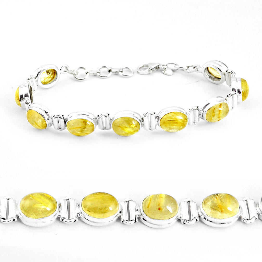 38.72cts natural golden tourmaline rutile 925 silver tennis bracelet p39052