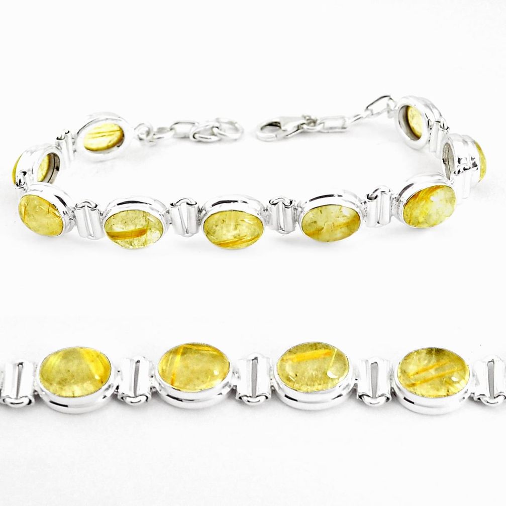 39.01cts natural golden tourmaline rutile 925 silver tennis bracelet p39053