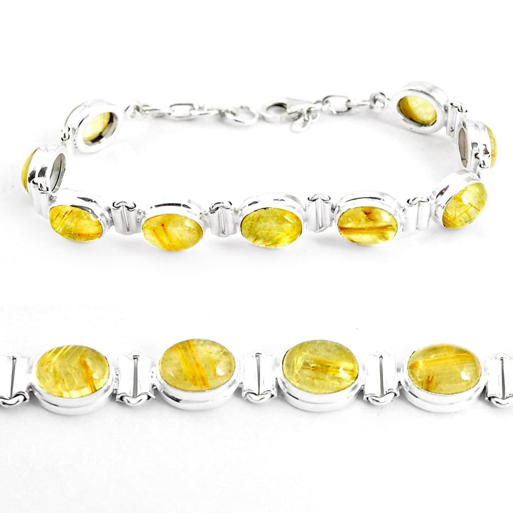 39.11cts natural golden tourmaline rutile 925 silver tennis bracelet p39054