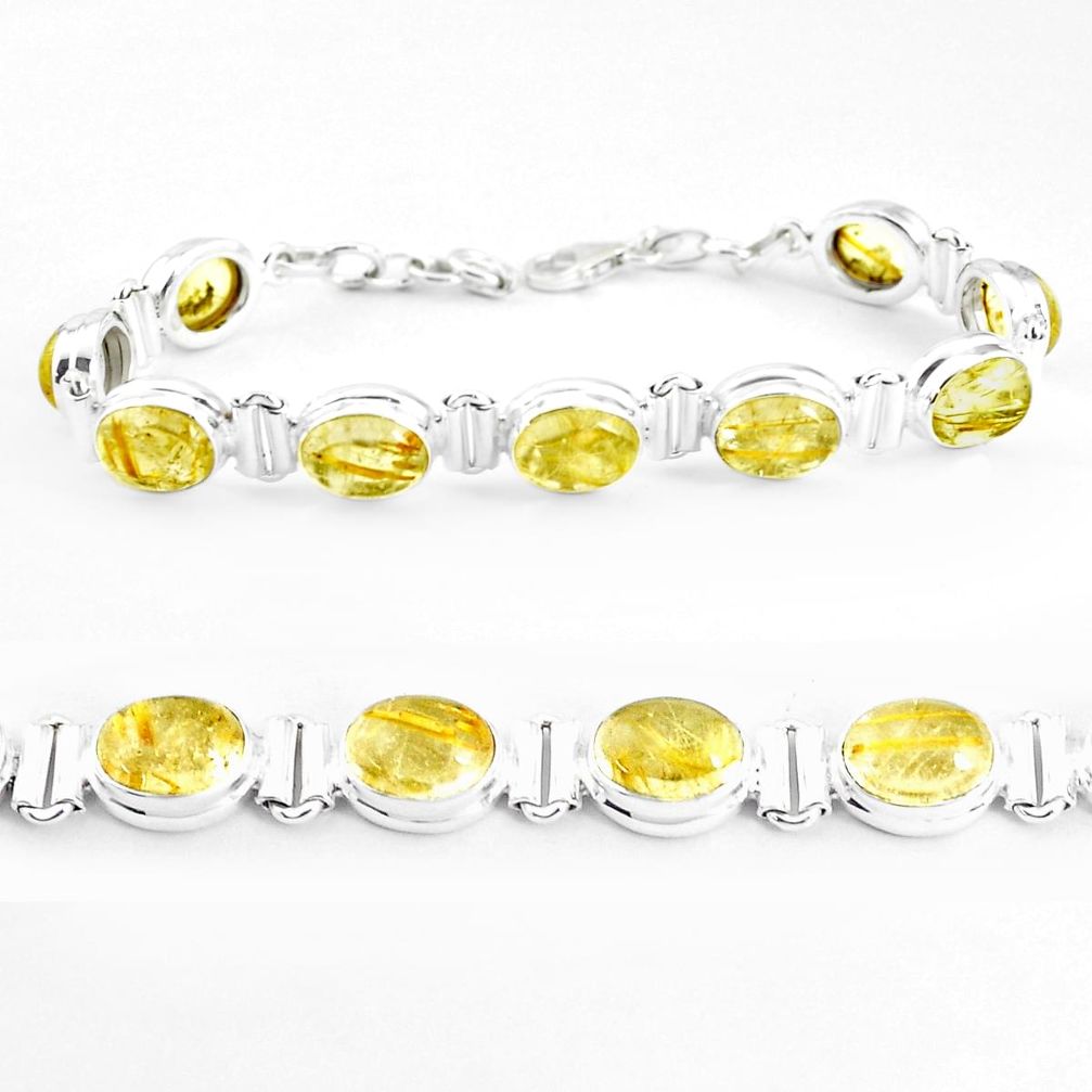 38.60cts natural golden tourmaline rutile 925 silver tennis bracelet p39059