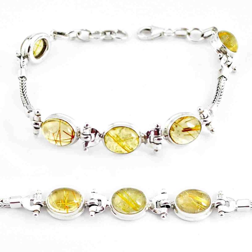 22.04cts natural golden tourmaline rutile 925 silver tennis bracelet p54774