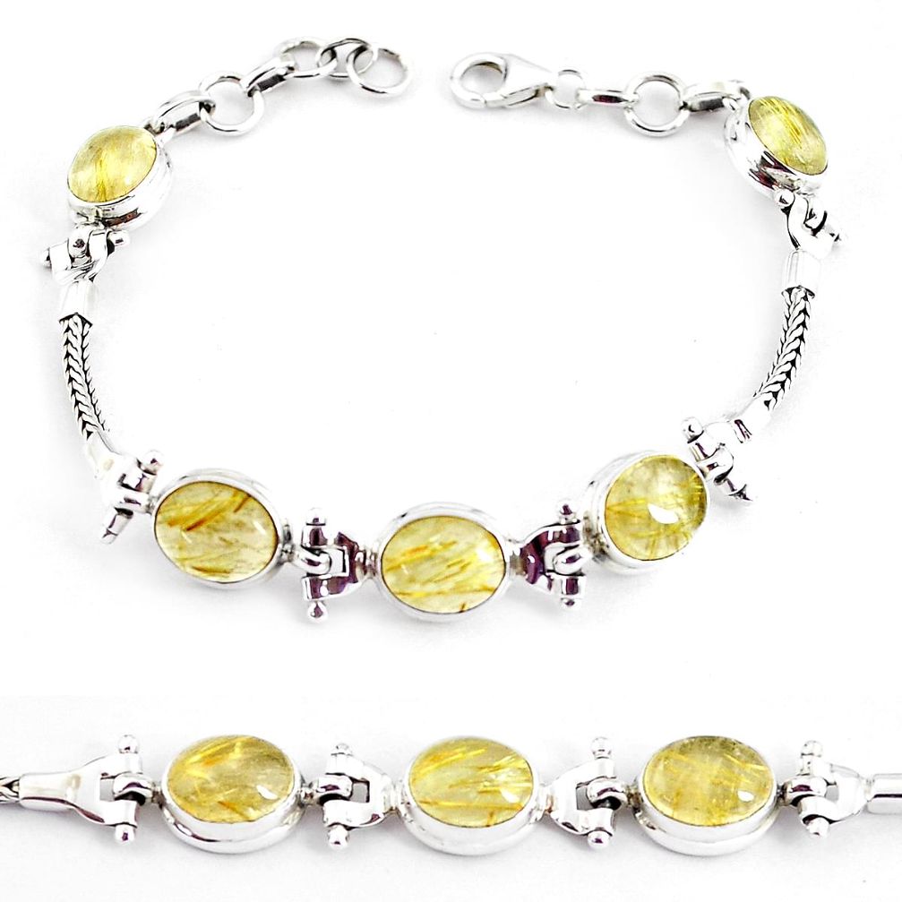 21.72cts natural golden tourmaline rutile 925 silver tennis bracelet p54778