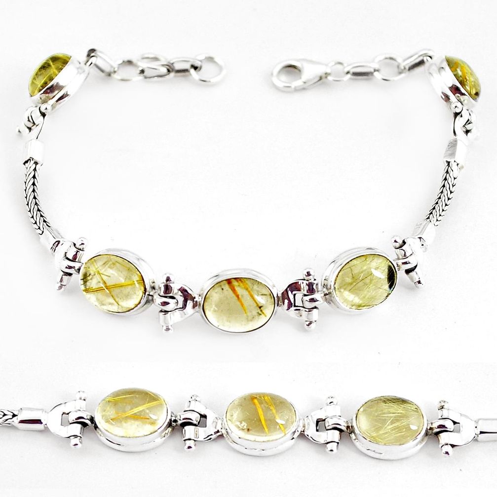 22.04cts natural golden tourmaline rutile 925 silver tennis bracelet p54779