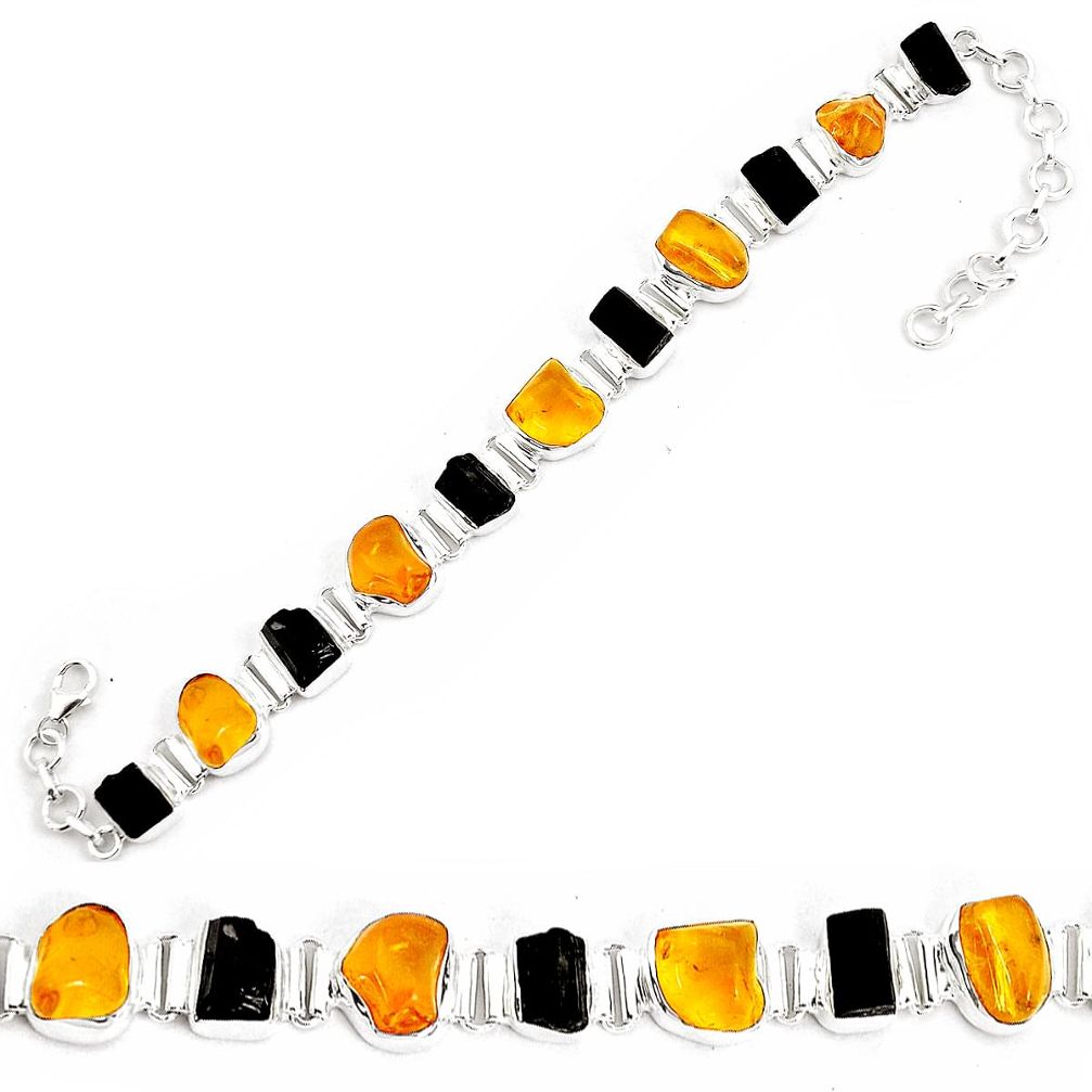 38.72cts natural green amber from colombia 925 silver tennis bracelet p35629