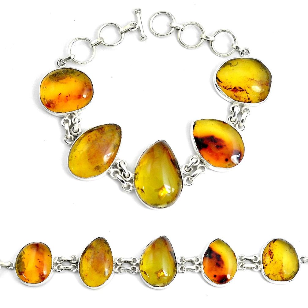 53.67cts natural green amber from colombia 925 silver tennis bracelet p46010
